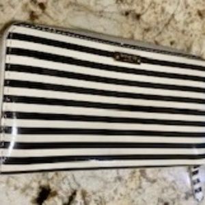 Kate Spade Leather Black and White Striped Large Wallet